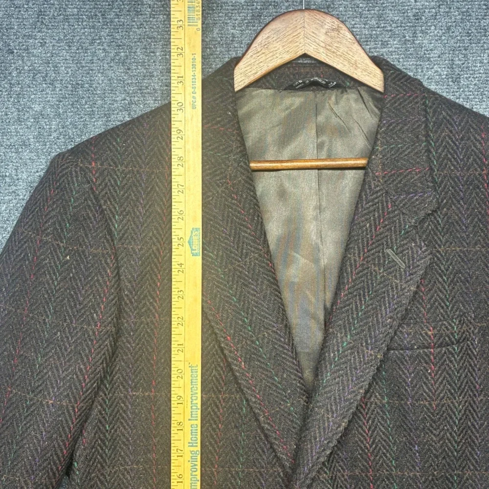 Vintage Oakton Ltd Blazer Mens 42R Brown Wool Herringbone Windowpane Sport Coat